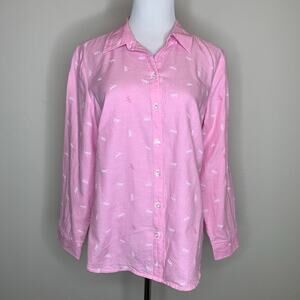 Croft & Barrow Pink Oxford Cotton Shirt Dragonfly Sz Medium